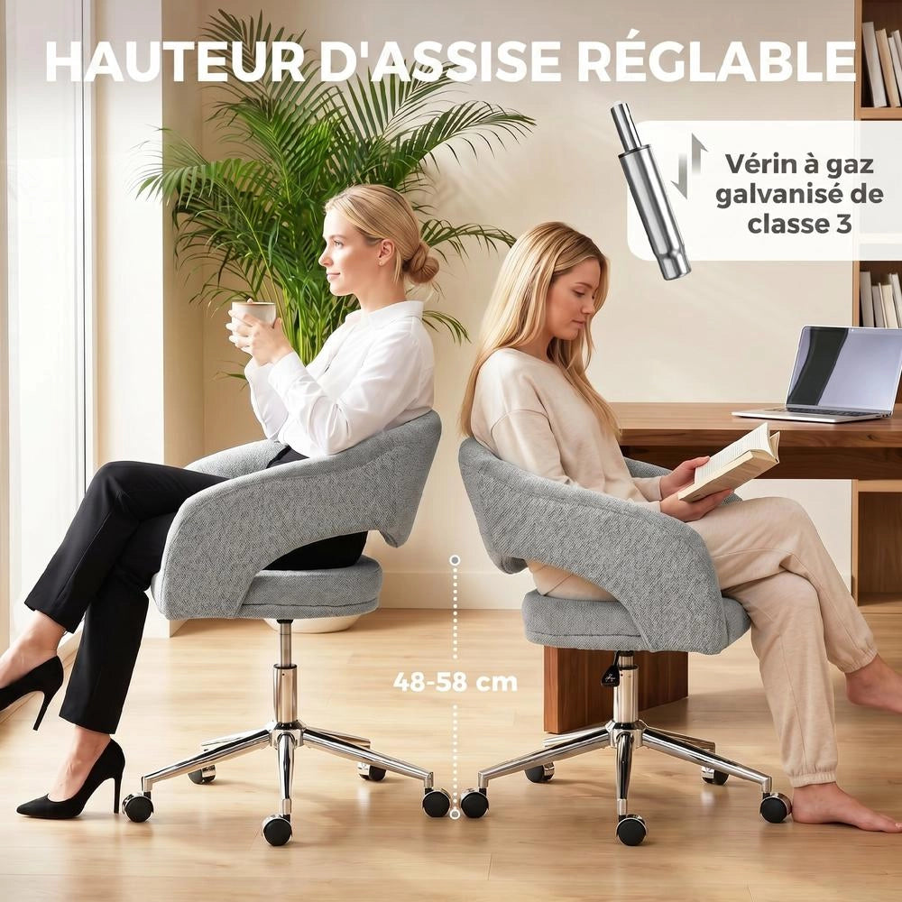 Sedia da Ufficio Ergonomica in Ciniglia Grigio, Poltrona Regolabile con Ruote e Braccioli per Casa e Studio