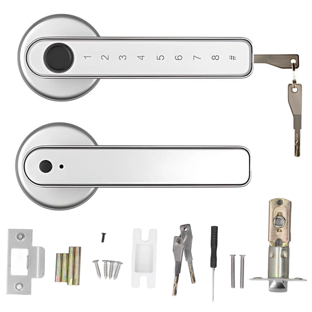 Serratura per porta biometrica con tastiera elettronica, colore argento