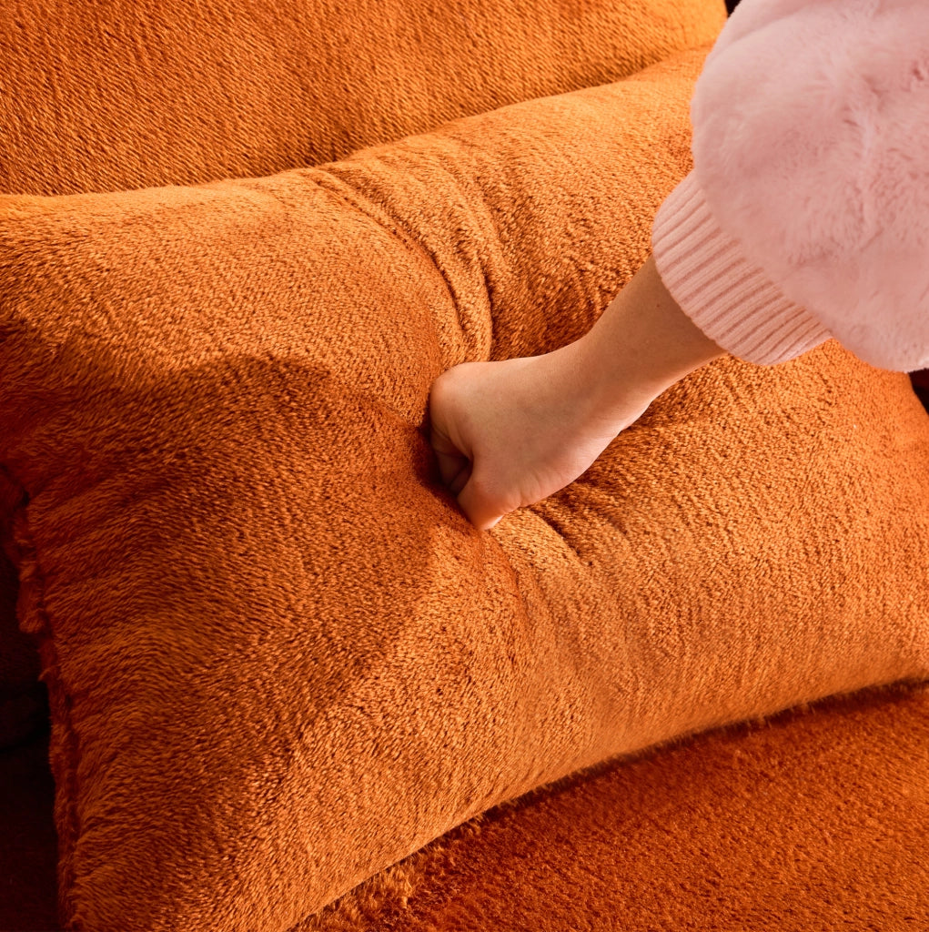 Divano letto da terra IVMEU pieghevole arancione con 4 cuscini, rivestimento in tessuto peluche