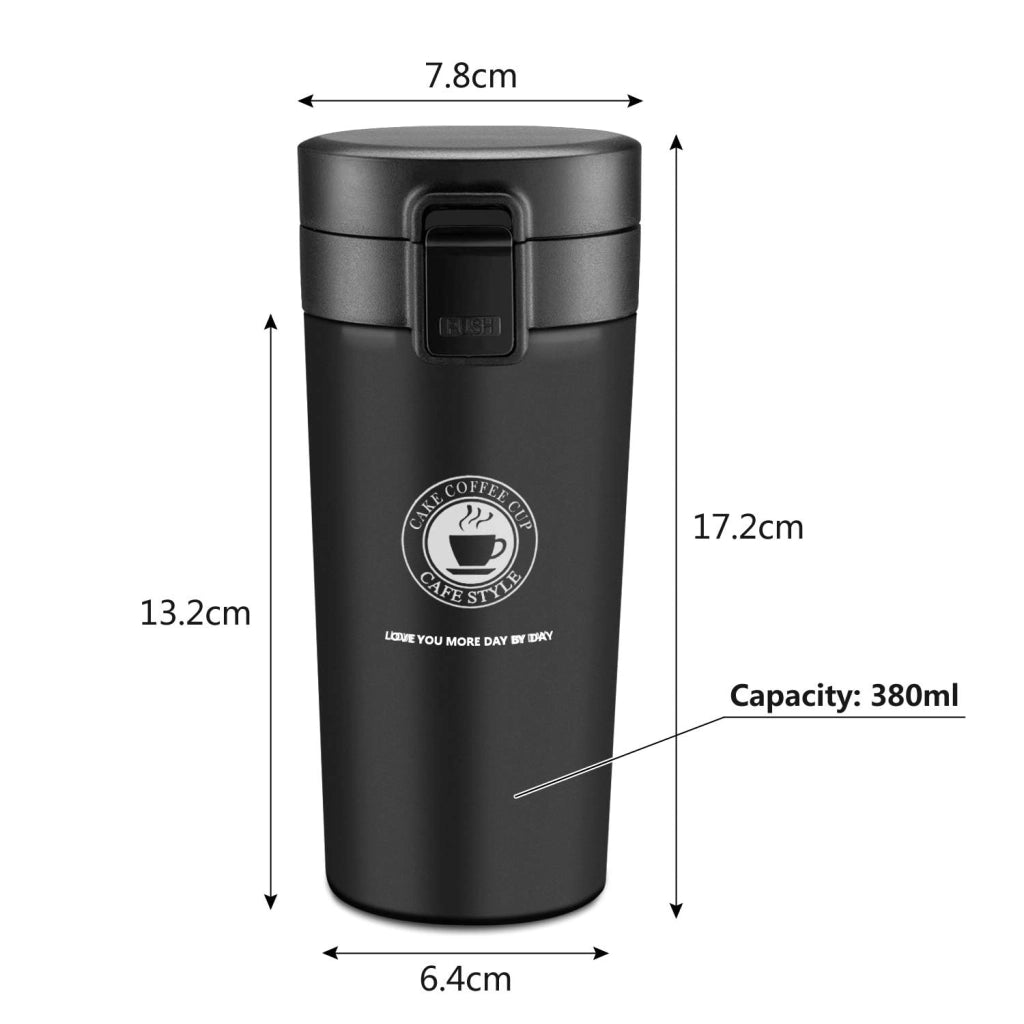 Tazza termica da 380 ml, a doppia parete, isolata sottovuoto, in acciaio inossidabile, colore nero