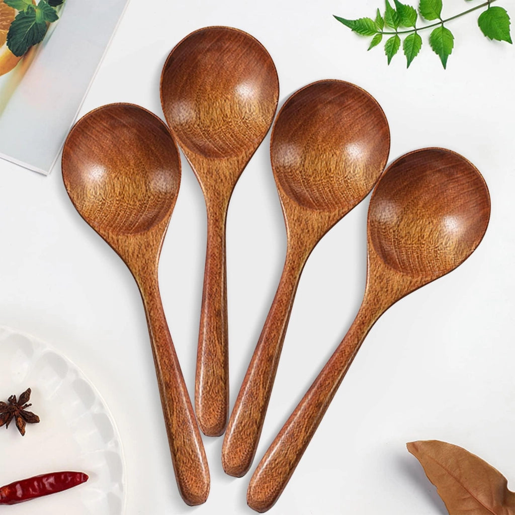 Set di 4 cucchiai di legno giapponesi, lunghezza 20 cm, ideali per zuppe