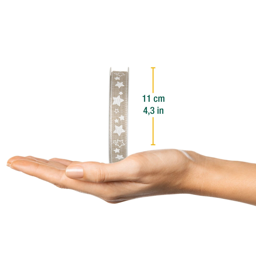 Nastro decorativo con stelle, 15 mm x 15 metri, cotone/bianco