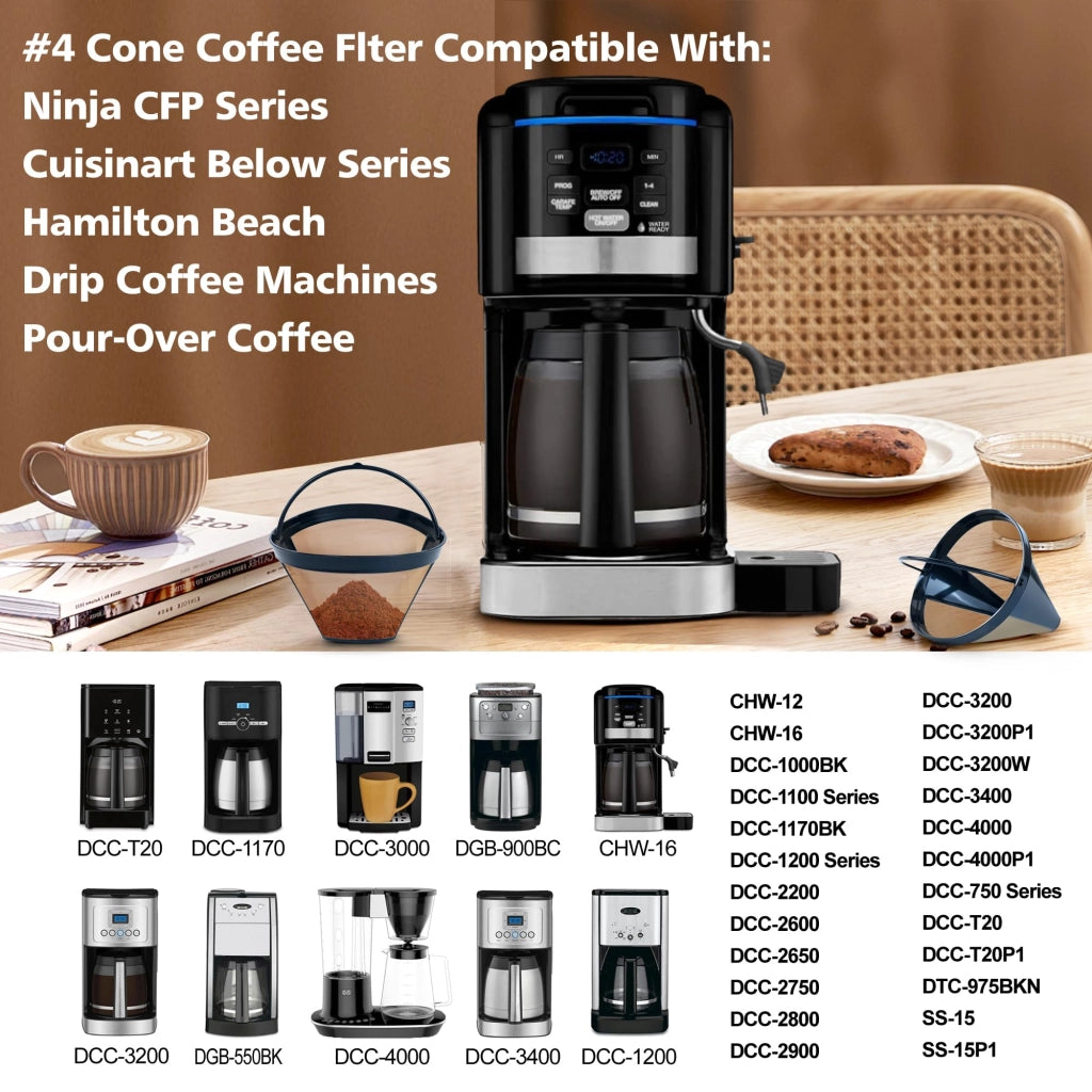 Set di 2 filtri per caffè riutilizzabili, modello conico, numero 4