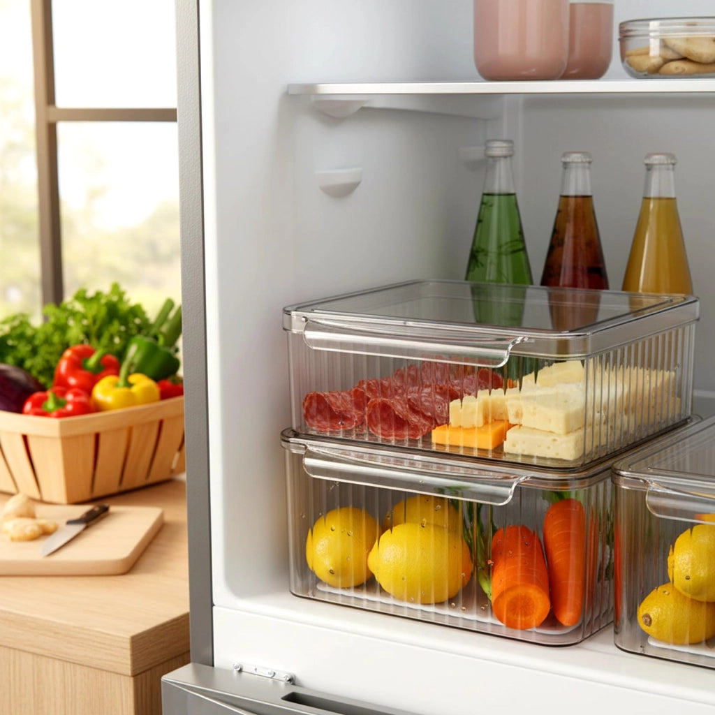 Set di organizer per frigorifero, 10 pezzi, impilabili, trasparenti, in 3 diverse dimensioni