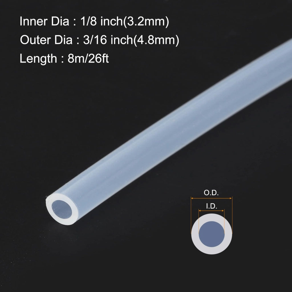 Tubo in silicone, 8 metri, diametro interno 3,2 mm, diametro esterno 4,8 mm, trasparente