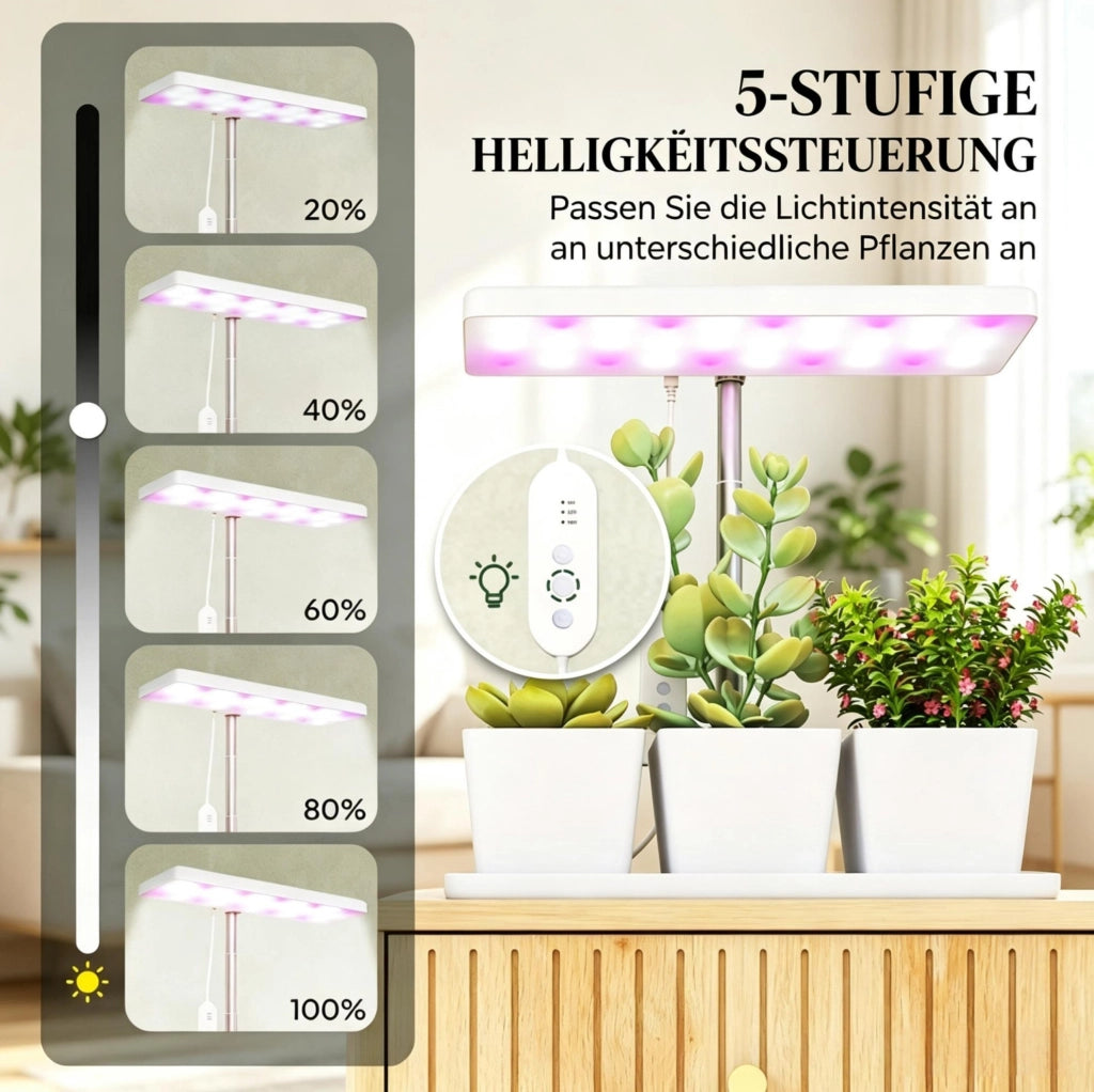 Lampada LED per piante 10 W con 3 vasi, timer e altezza regolabile