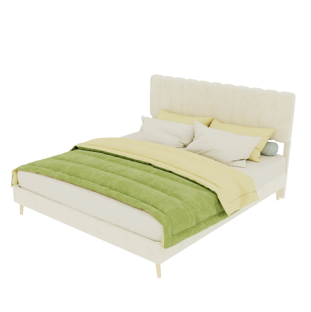 Letto matrimoniale 160x200 cm imbottito in tessuto e metallo; beige