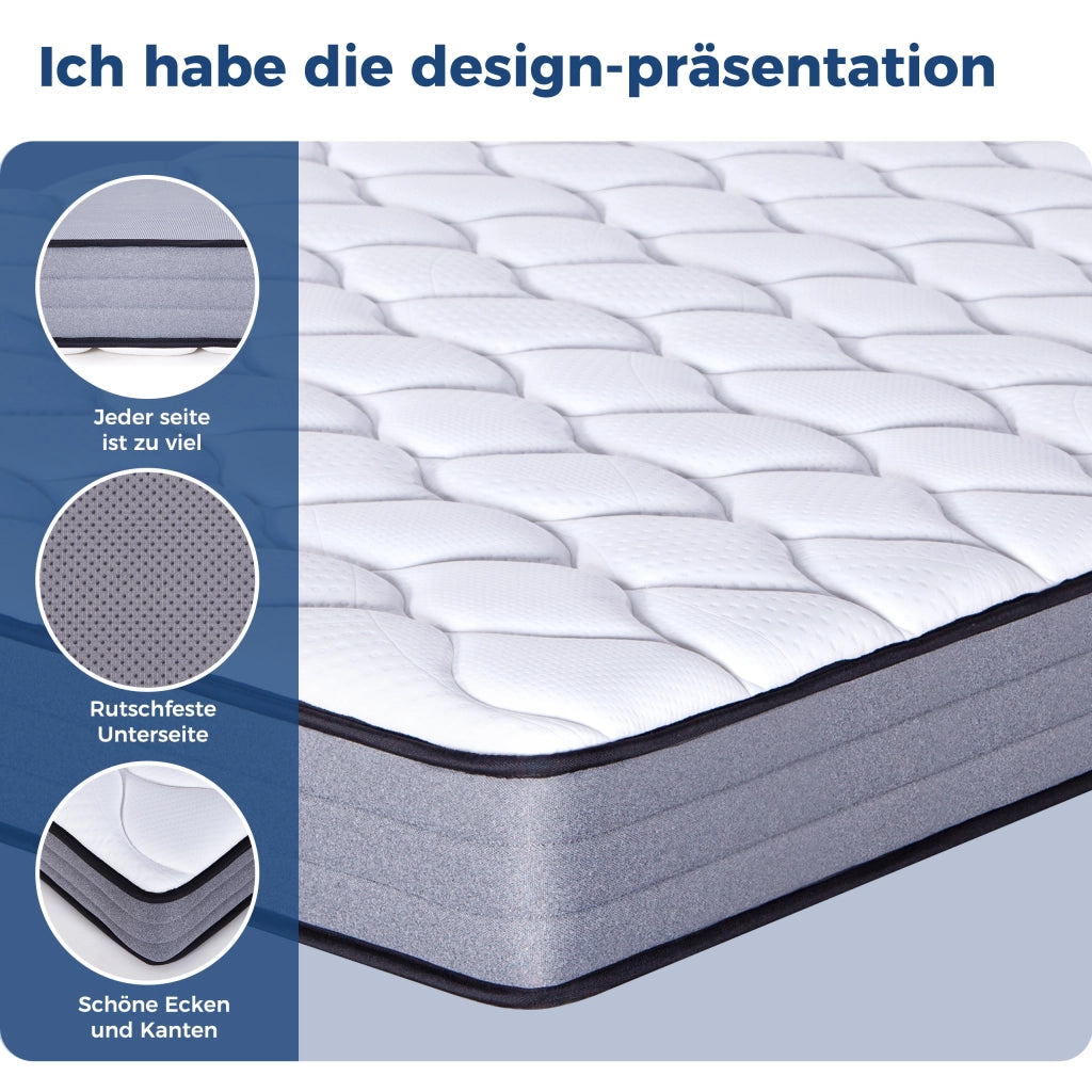 Materasso a molle insacchettate 140 × 200 cm in schiuma altezza circa 20 cm H3 a 7 zone con oltre 1000 molle per 2 m²