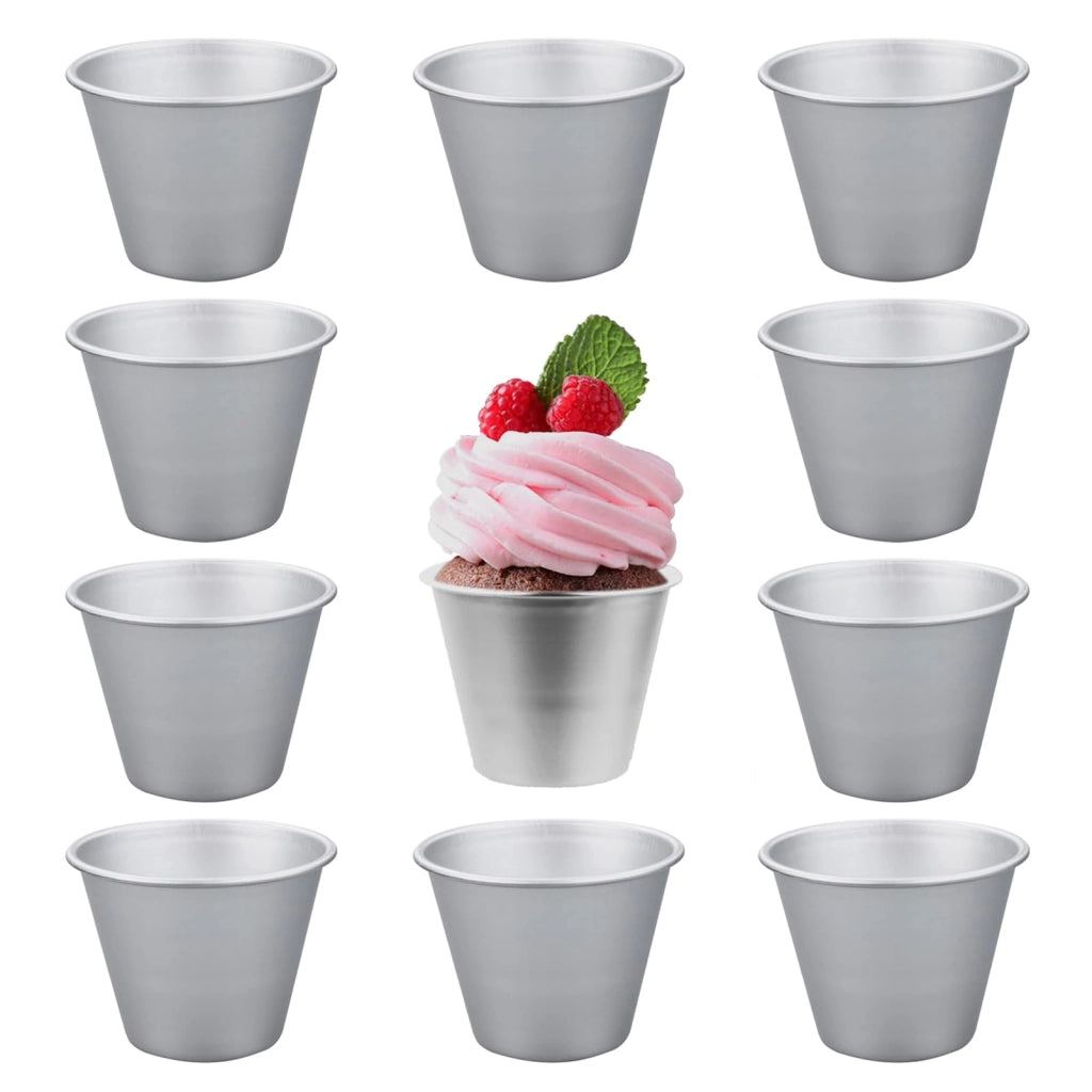 Confezione da 10 stampi per budino in alluminio, con rivestimento antiaderente, dimensioni 70x45x52 mm