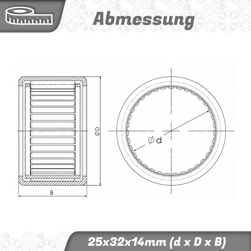 Boccole per cuscinetti a rulli, modello HK2514, dimensioni 25x32x14 mm, confezione da 2 pezzi