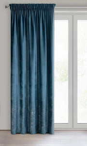 Tenda in velluto con motivo dorato, 140x270 cm, azzurra, 1 pezzo
