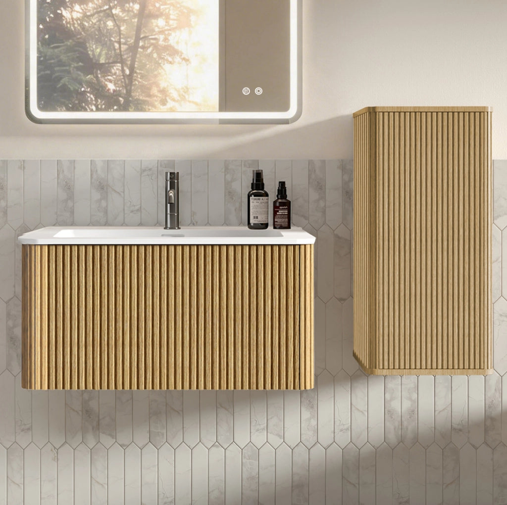 Mobile lavabo sospeso 81 x 46,5 x 37 cm rovere con colonna, senza rubinetto