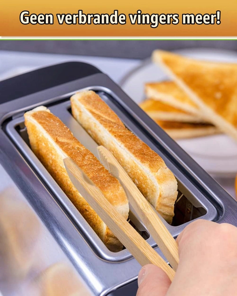 3 pinze per toast in bambù, da 21 e 18 cm, antiscivolo, adatte per tostapane e griglie