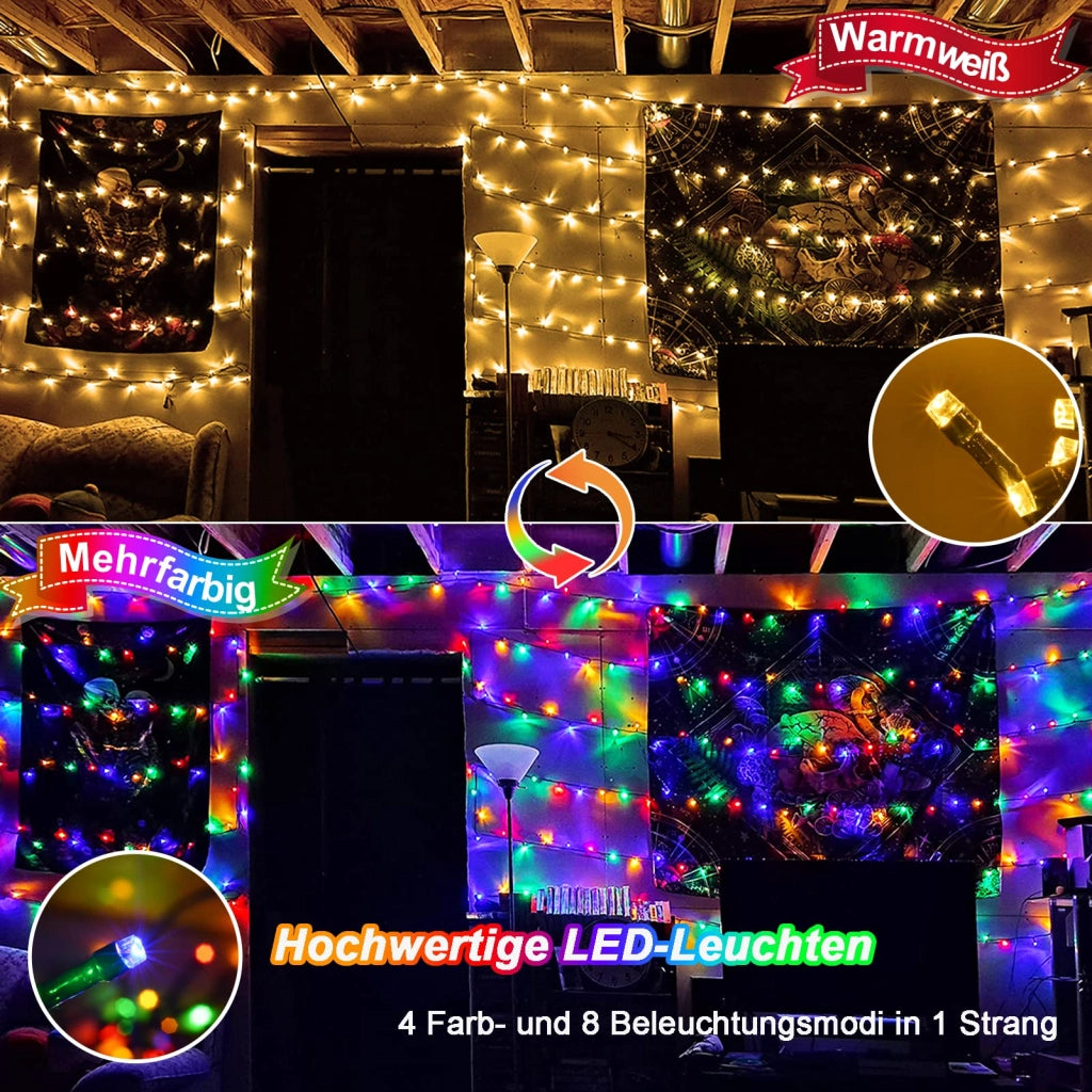 Catena luminosa a LED, 10 metri, 100 luci, cambio colore, bianco caldo/multicolore, con telecomando