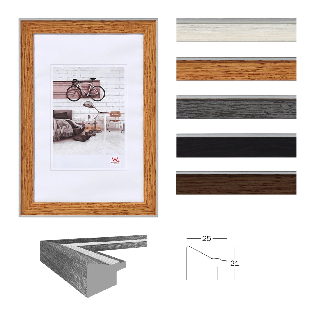 Cornice per foto 50x70 cm, grigia, con bordo argentato, stile bohémien