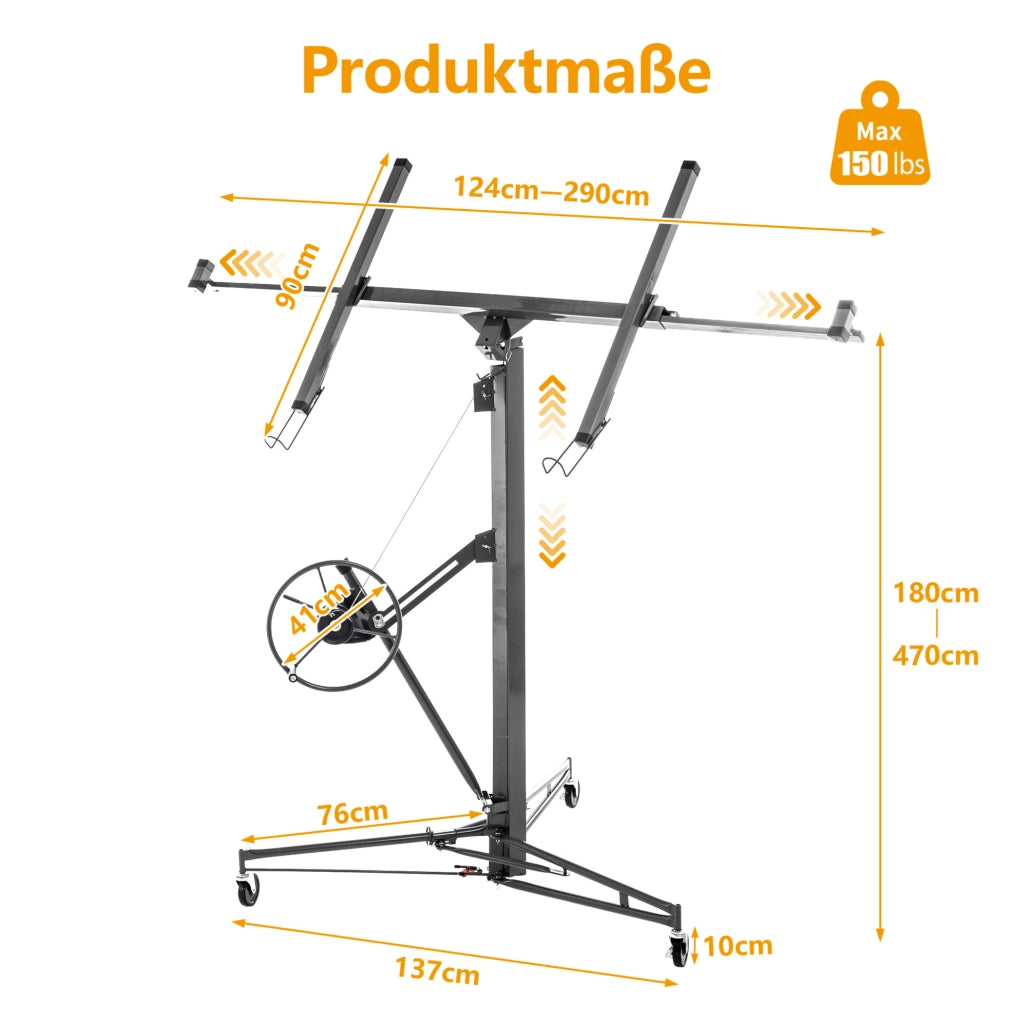 Sollevatore per lastre ULEVR fino a 68 kg, altezza regolabile 180-470 cm, inclinazione 60¡ã, grigio