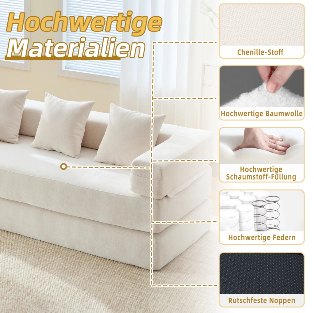 Modulo divano componibile in ciniglia beige con tasche laterali