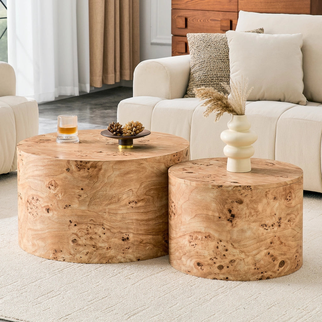 Set 2 Tavolini Salotto Rotondi Nesting in MDF Effetto Legno 63cm