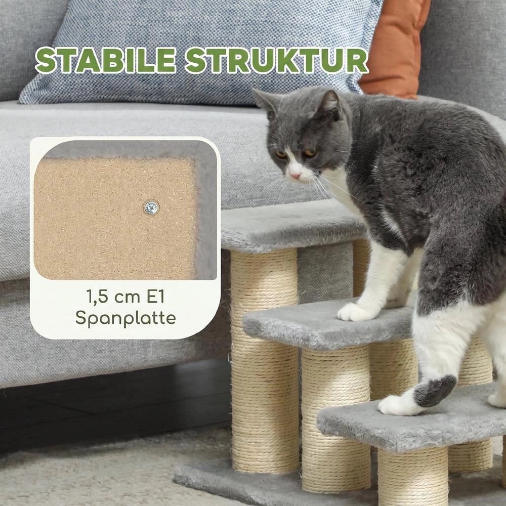 Scala per cani e gatti 3 gradini, plush grigio, per letto e divano, robusta e facile da usare, altezza 34 cm