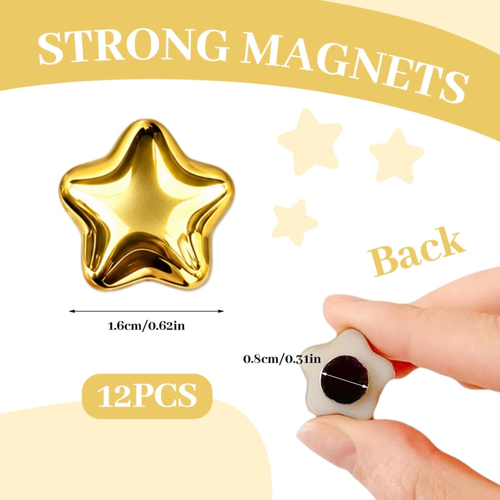 12 magneti a forma di stella dorati per frigorifero e lavagna