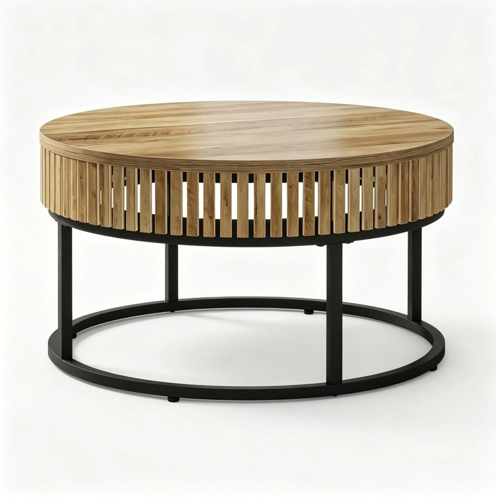 Tavolino da salotto rotondo Ø 80 cm in MDF e metallo, marrone e nero