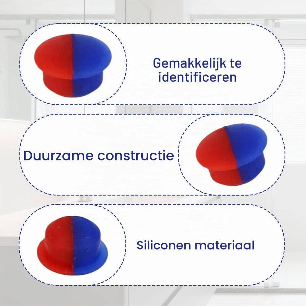 Confezione da 12 indicatori per rubinetti in silicone, rosso/blu, diametro 7 mm