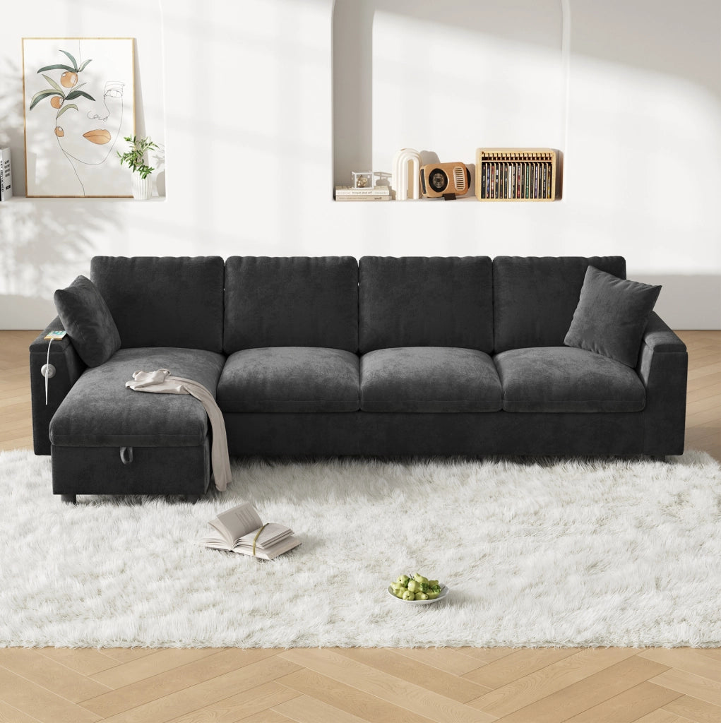 DIVANO Angolare reversibile con funzione letto 280x137x84 cm in ciniglia grigio