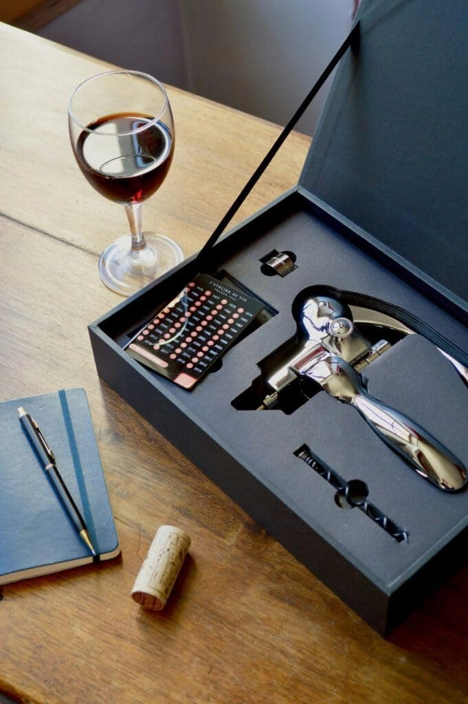Set di cavatappi da sommelier con anello antigoccia e guida ai vini/abbinamenti cibo-vino