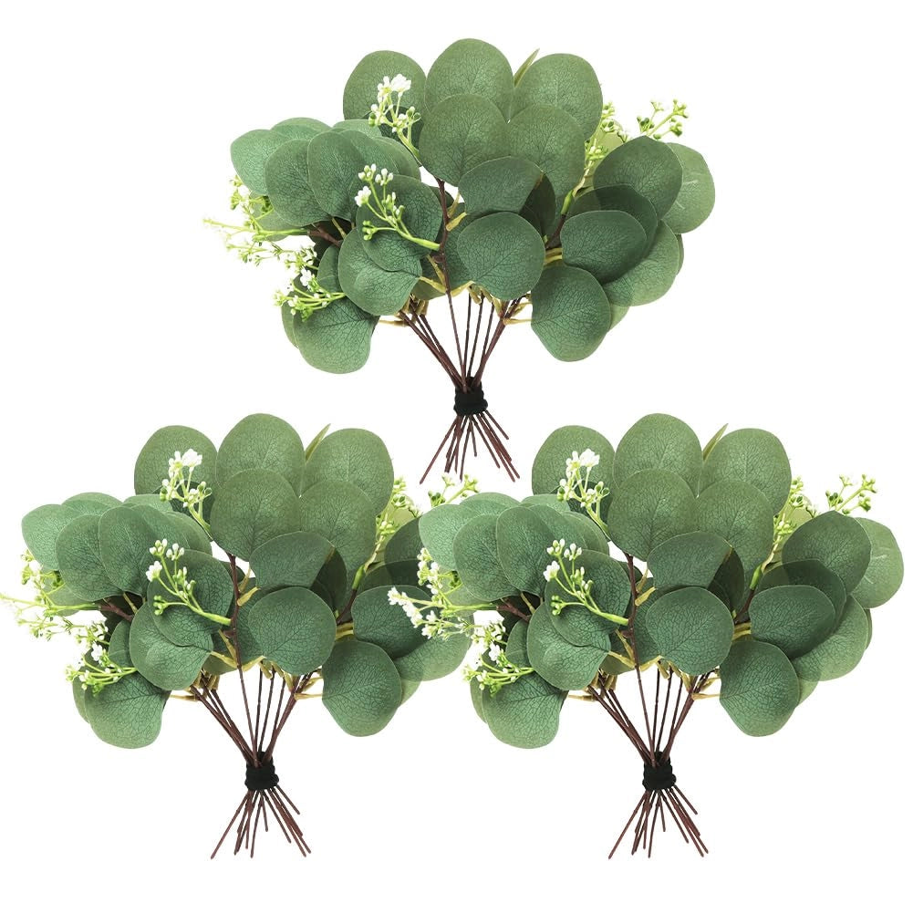 Set di 12 eucalipti artificiali, altezza 27,9 cm, resistenti ai raggi UV, colore verde