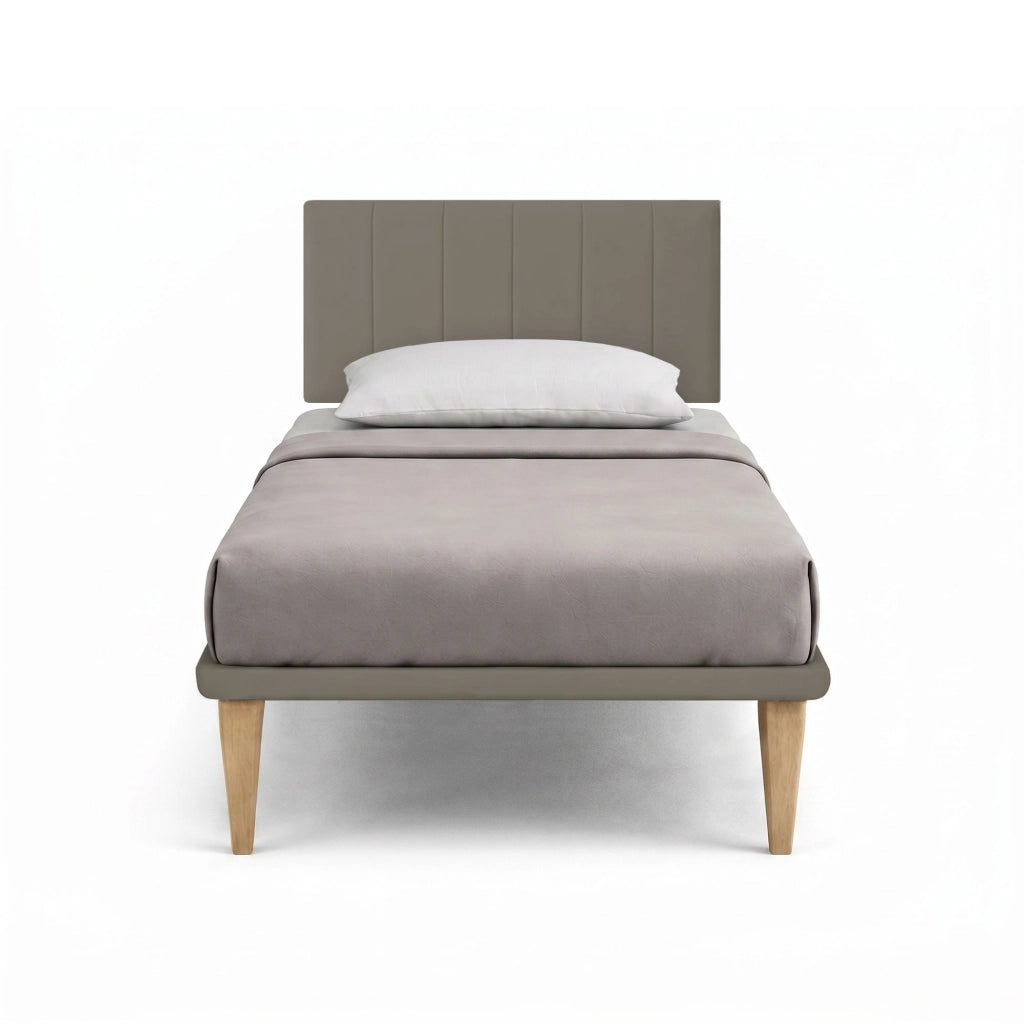 Letto 1 Piazza e Mezza con Rete Rivestita 120x200 cm Similpelle Cappuccino Tessis Testata Vertical