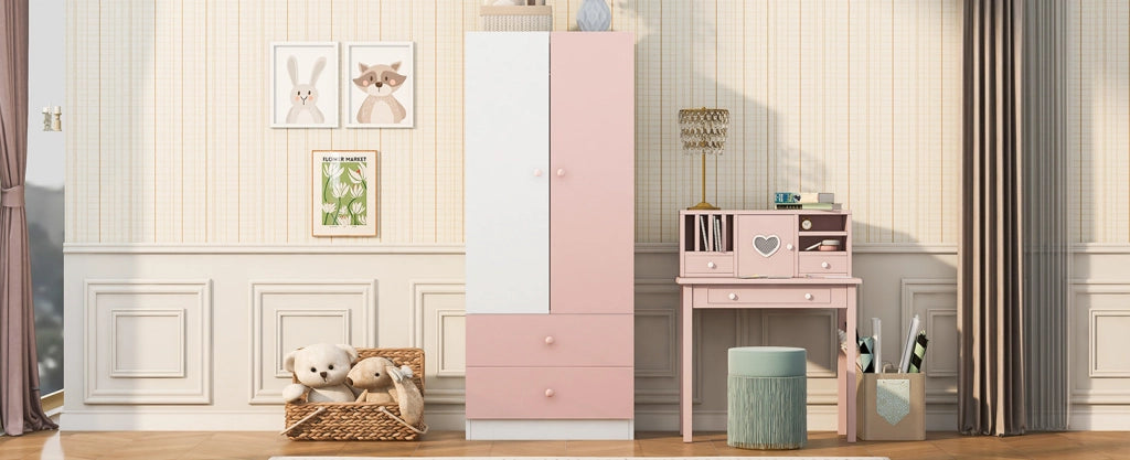 Armadio rosa e bianco 70 x 40 x 170 cm con due cassetti