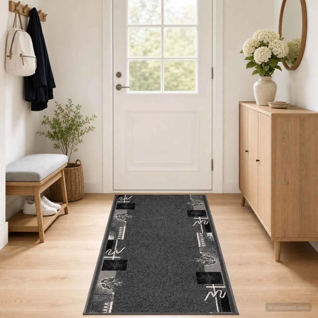 Tappeto Runner FLORNES Tessuto Grigio Foglie 80 x 450 cm PP 42057309