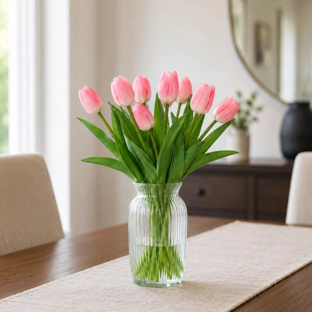 Tulipani artificiali, confezione da 7 pezzi, color rosa, altezza 33 cm, ideali per vasi e decorazioni