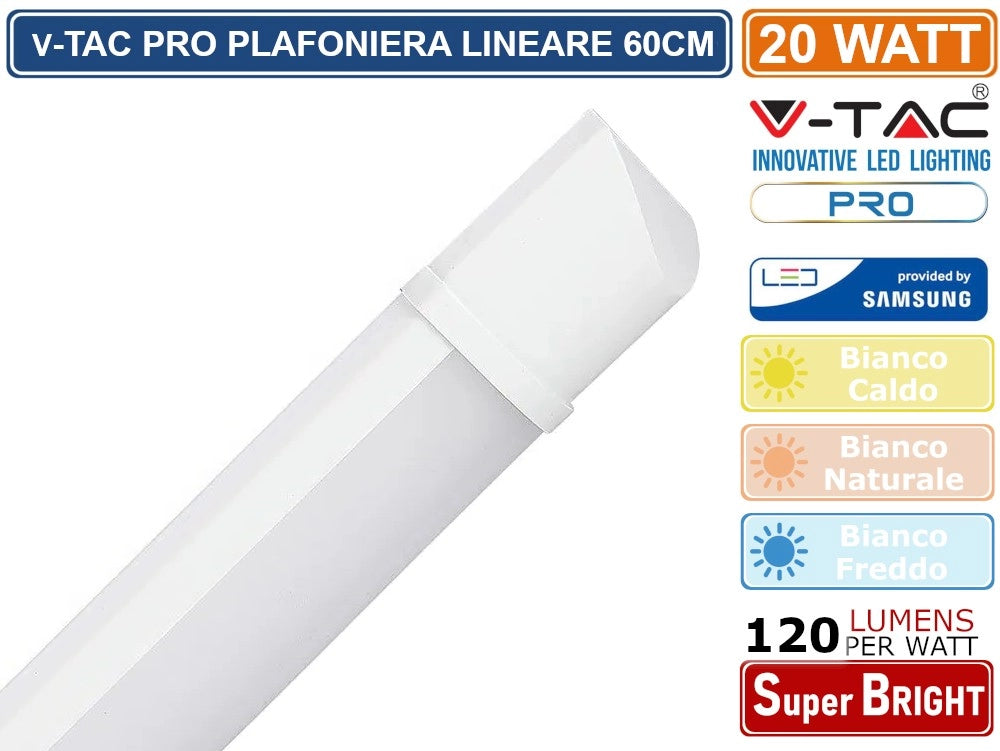 V-TAC PRO VT-8-20 TUBO LED PRISMATICO PLAFONIERA 20W CHIP SAMSUNG LAMPADINA 60CM - Colore Luce:Bianco Naturale