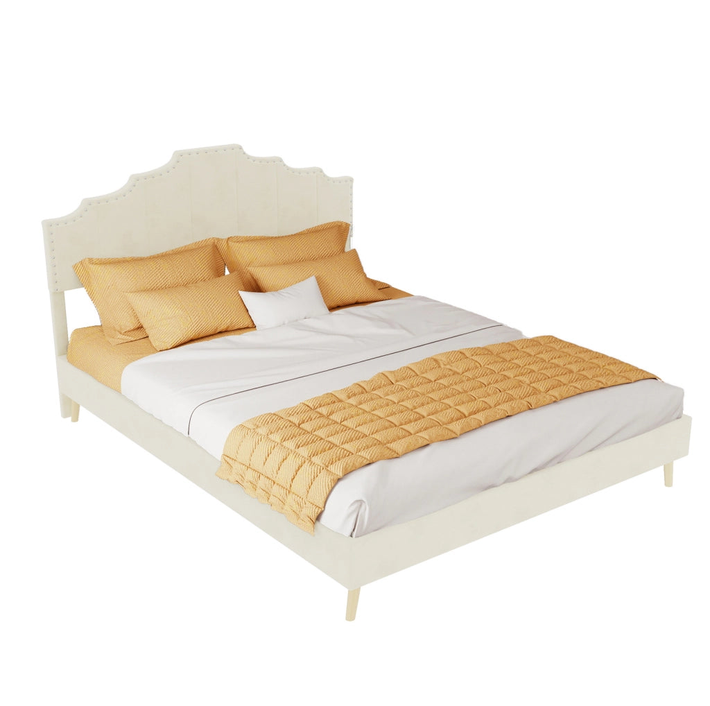 Letto imbottito beige 140 x 200 cm con materasso incluso