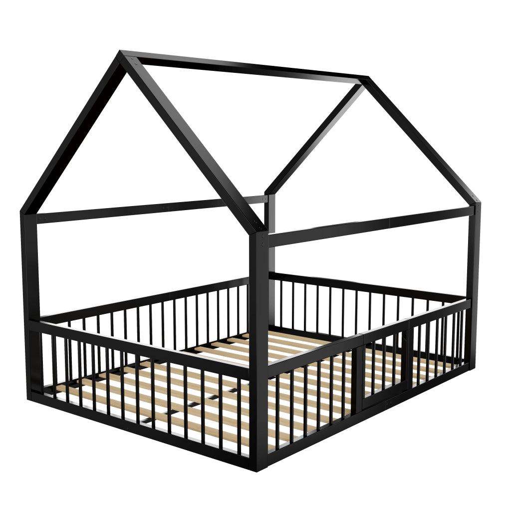 Letto a casetta nero 140 x 200 cm in metallo