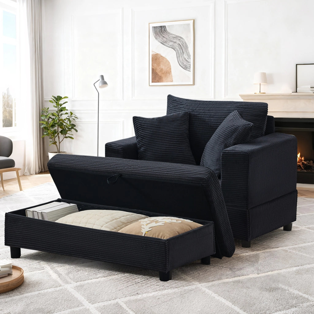 DIVANO Lounge con vano contenitore in tessuto a coste nero