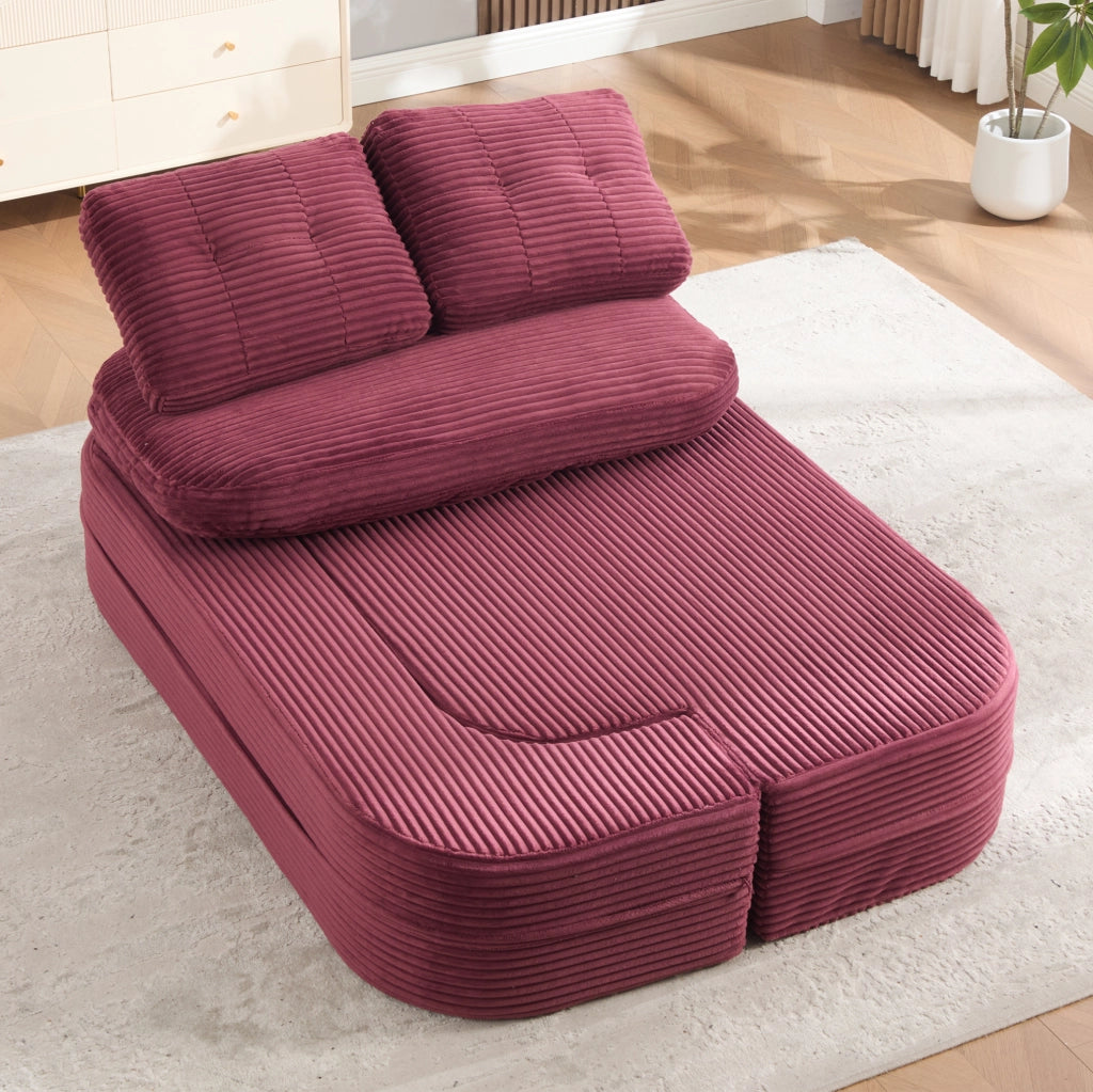 Poltrona trasformabile 2 in 1 in velluto a coste rosso vino