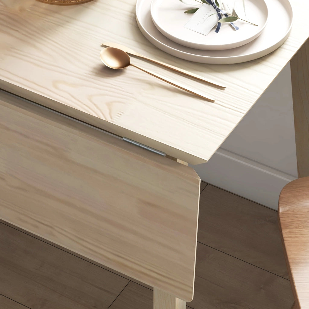 Tavolo da pranzo 4 posti con due piani pieghevoli per cucina in legno naturale