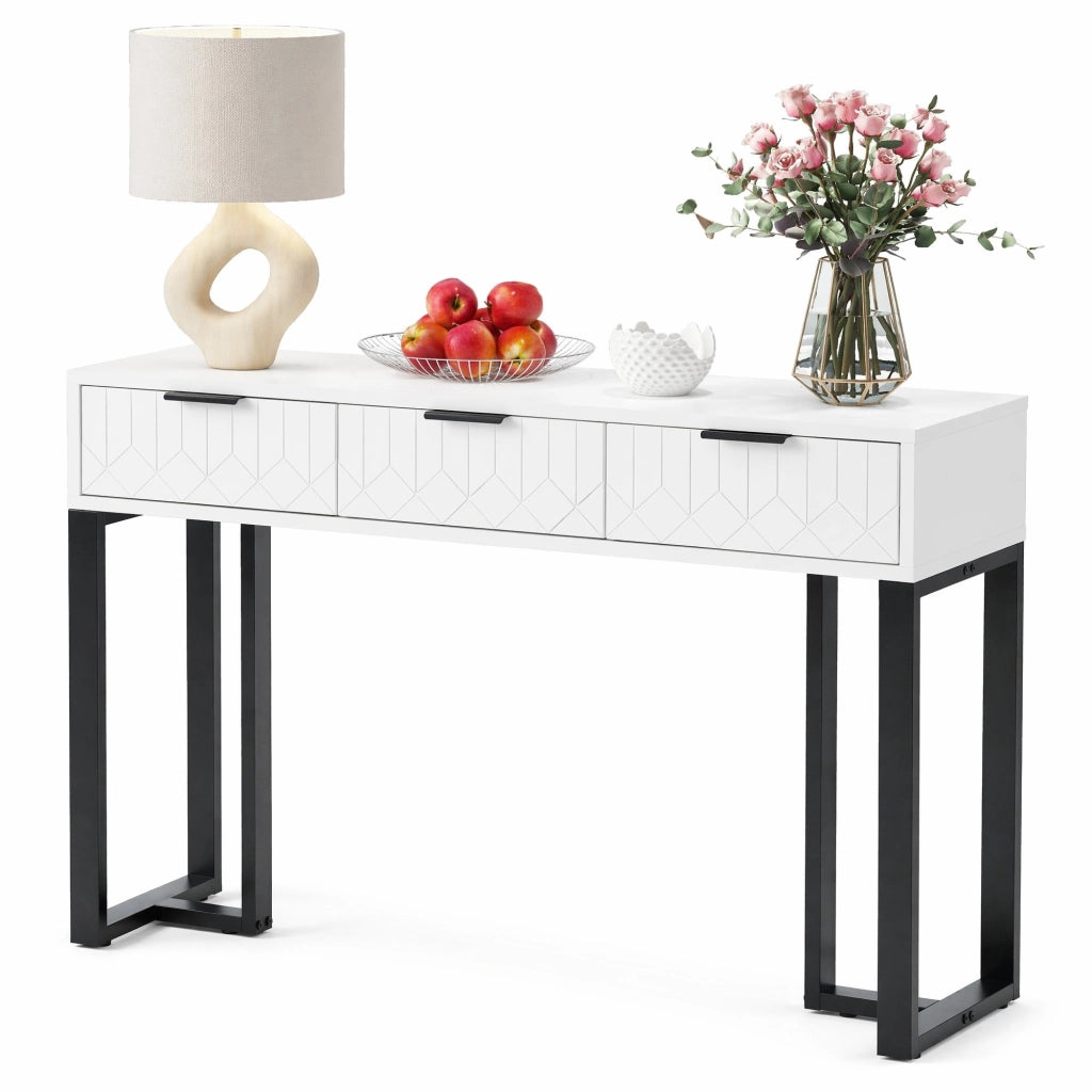 Consolle 120x36x80 cm in MDF bianco e nero, con cassetti per ingresso