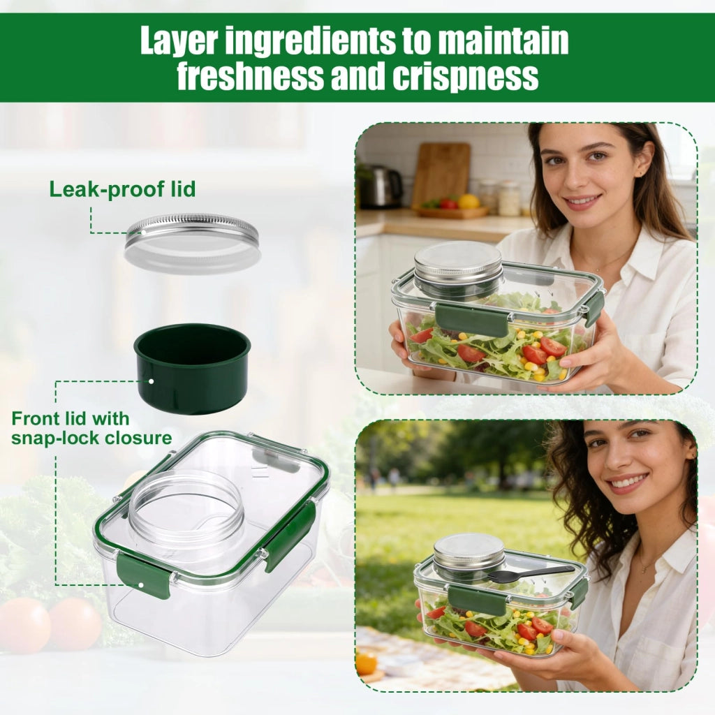 Contenitore per insalata, a prova di perdite, con contenitore per condimenti e posate, privo di BPA