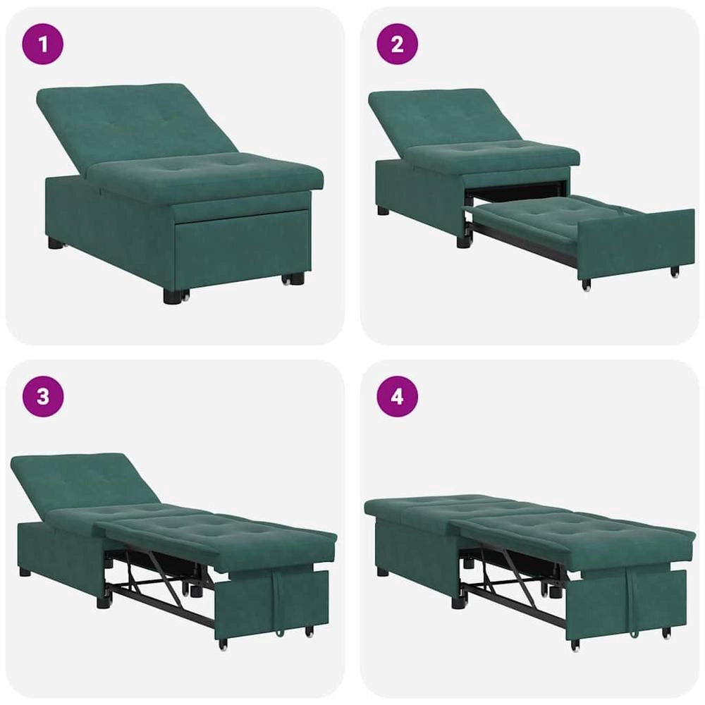 Divano letto Verde Scuro 194 x 67 x 82 cm Velluto