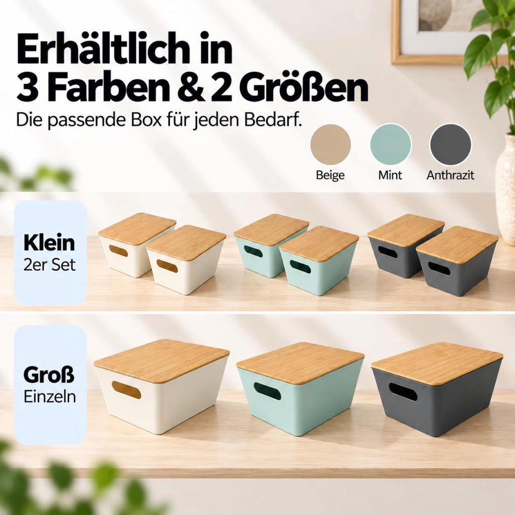 Set di 2 contenitori, con coperchio in bambù, dimensioni 20x14x10 cm, colore antracite