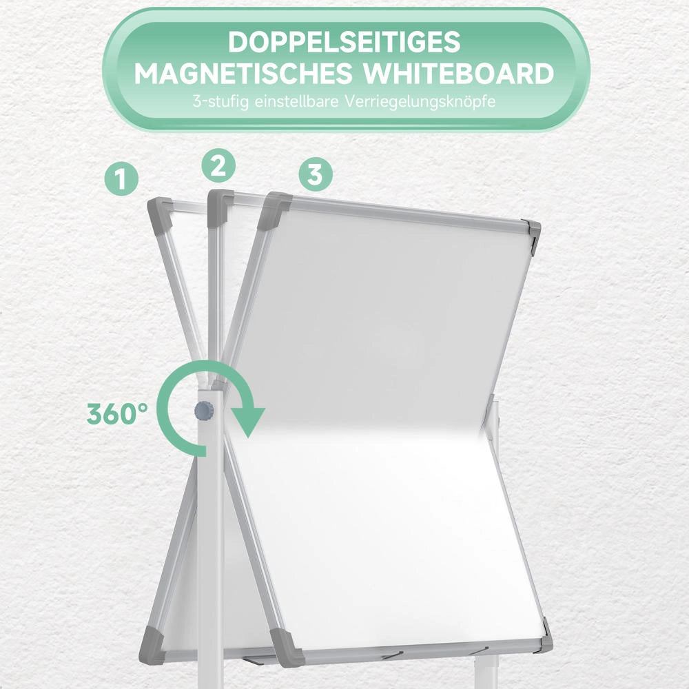 Lavagna magnetica bianca 120 x 90 cm mobile su ruote girevole 360° telaio in metallo per ufficio e casa