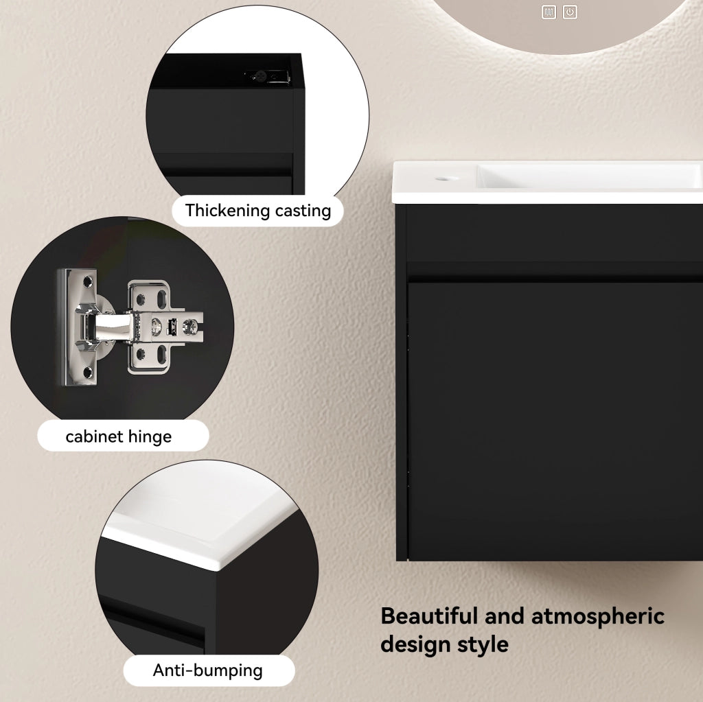 Mobile bagno nero da 46 cm con ampia capacità di stoccaggio e anta con chiusura ammortizzata