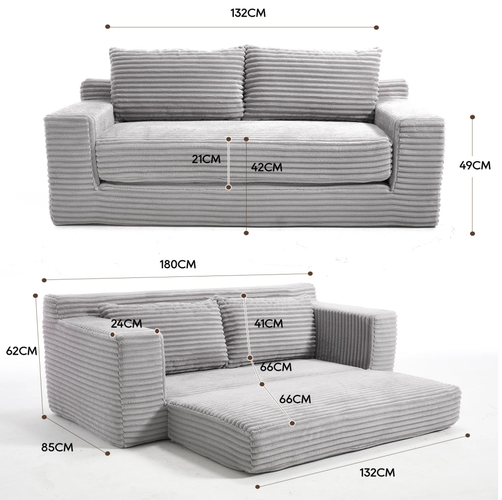 Divano letto trasformabile 2 in 1 in velluto a coste grigio chiaro