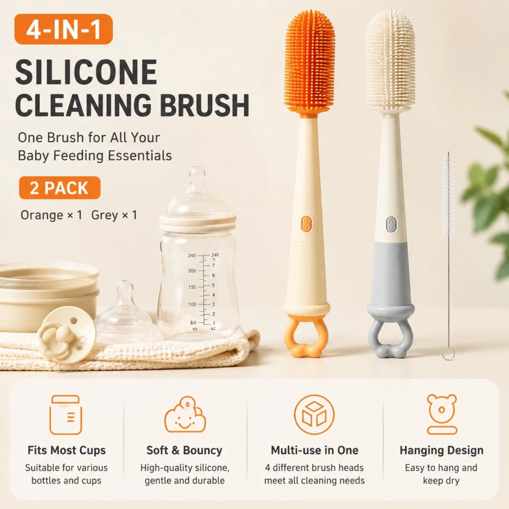 Set di spazzole per biberon, kit per la pulizia dei biberon, silicone, composto da 3 pezzi