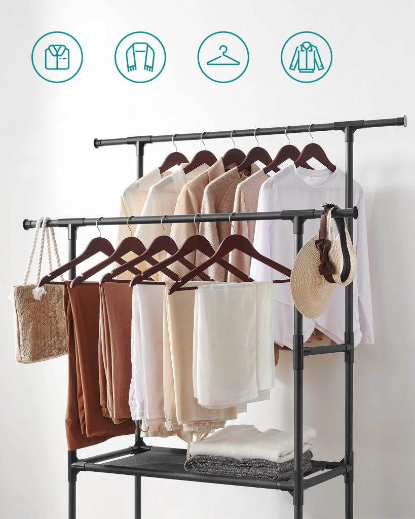 Portaabiti in metallo, con 2 aste e 2 ripiani, capacità massima di 70 kg