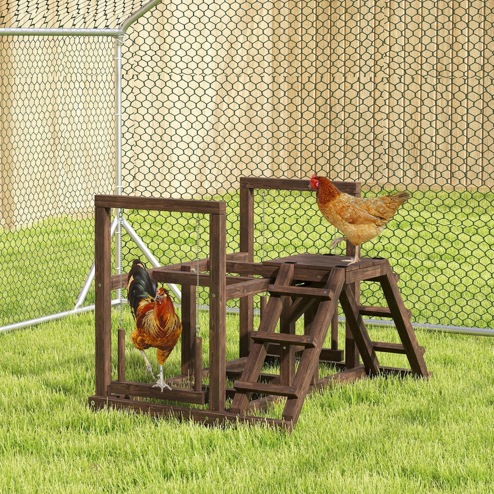 Parco giochi per pollaio in legno massello marrone con posatoi rampe e altalena per 2-3 galline ideale per giardino e cortile