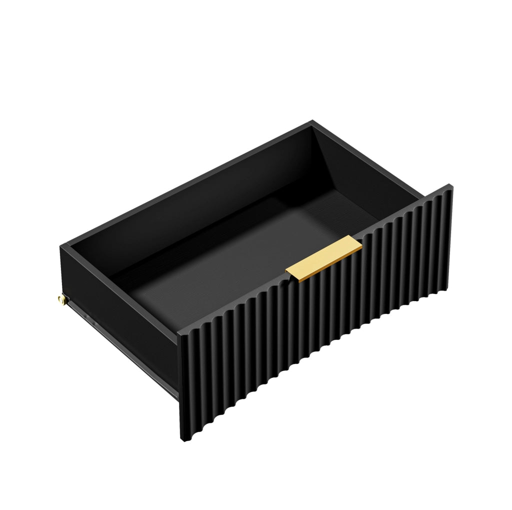 Comodino nero 58x38x64 cm in MDF con 3 cassetti e guide ammortizzate
